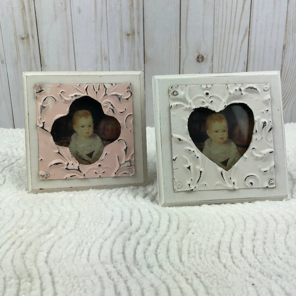 Picture Frames White Pink  Shabby Metal and Wood